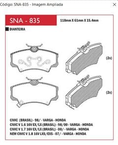 PAST FREIO DT HONDA CIVIC-91/12
